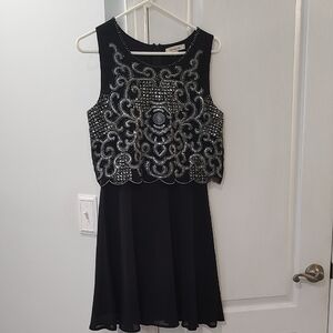 Francesca's Collections Black and Silver Sequin Fit and Flare Mini Dress